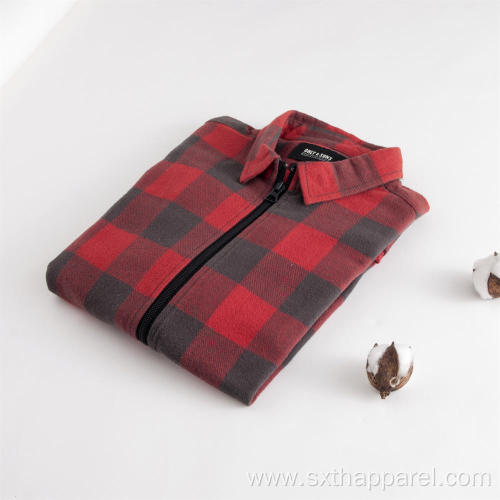 Men's Red Check Zip Long Sleeve Winter Shirt